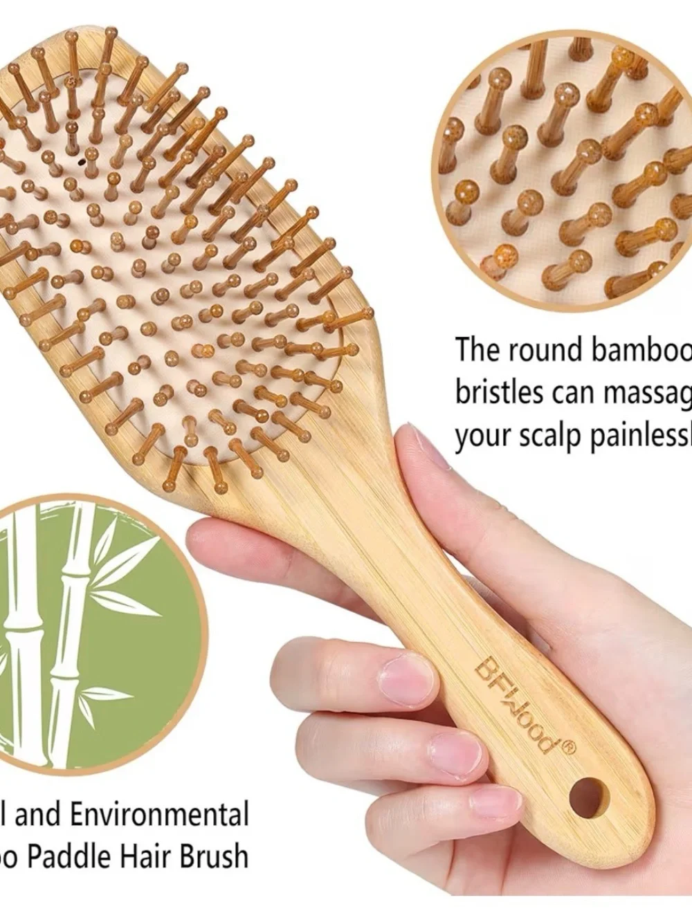🎍Bamboo Hair Brush with Paddle and Rounded Wood Bristles 🎍